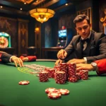 Experience the thrill of 555win as players engage in a high-stakes poker game with vibrant chips and cards.