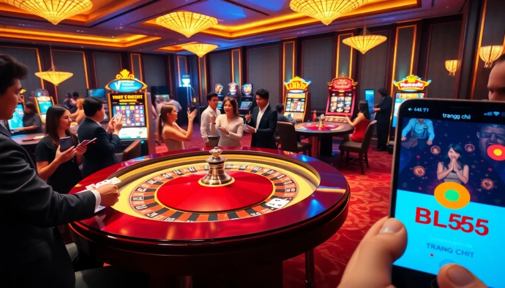 Engaging casino scene depicting players around a roulette table on trang chủ BL555.