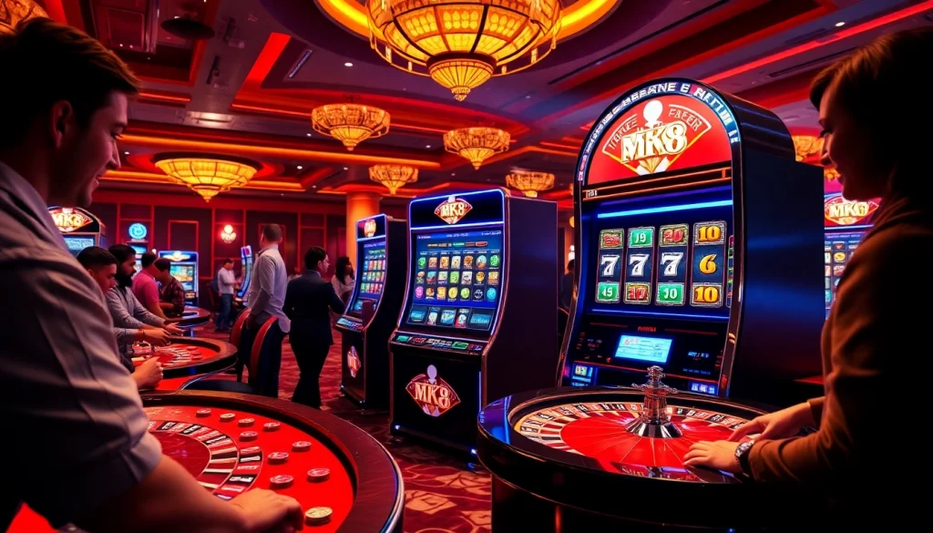 Players enjoying the excitement of the MK8 slot machine at a luxurious casino.