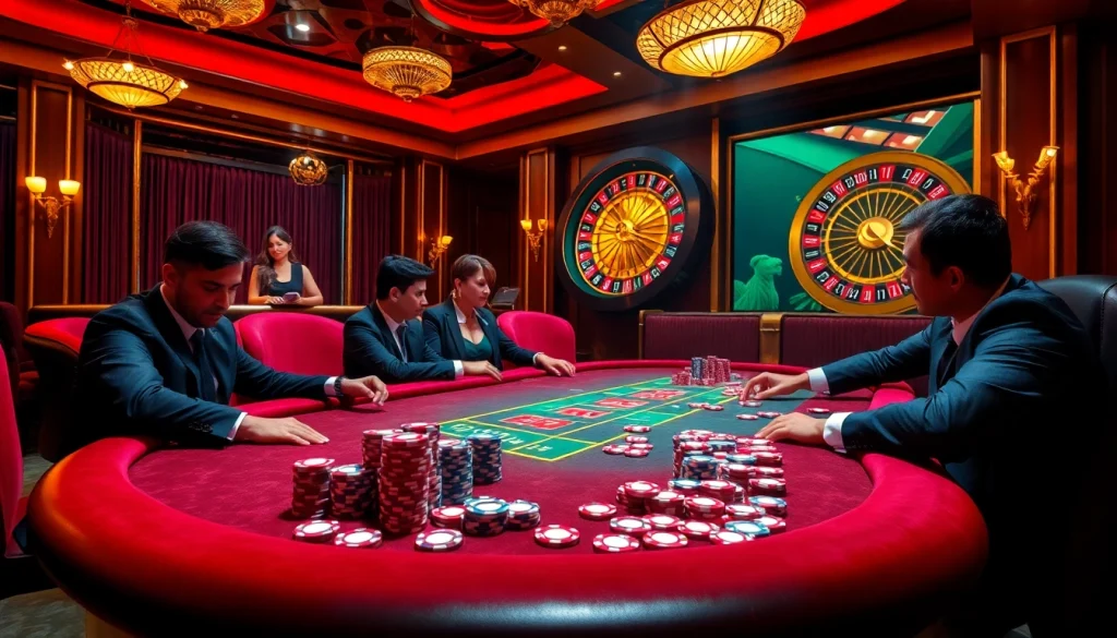 Exciting gameplay at MB66 casino with poker chips and roulette wheel in action.