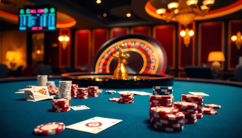 Poker game showcasing mm8 betting odds with vibrant chips and ambiance in a luxury casino.