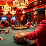 Players place bets on a vibrant poker table in the luxurious casino scene featuring XX88.