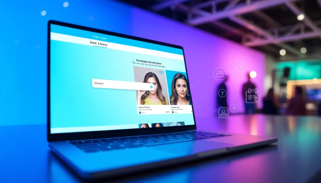 onlyfans reverse image search tool on a laptop, showcasing user-friendly interface with facial recognition graphics