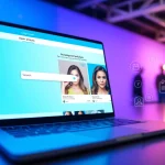 onlyfans reverse image search tool on a laptop, showcasing user-friendly interface with facial recognition graphics
