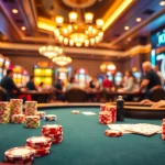 Players strategizing at a poker table in a luxurious casino, focusing on KK55 for better odds.