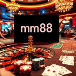 Players enjoying blackjack and roulette in a luxury casino setting featuring mm88 online gambling.