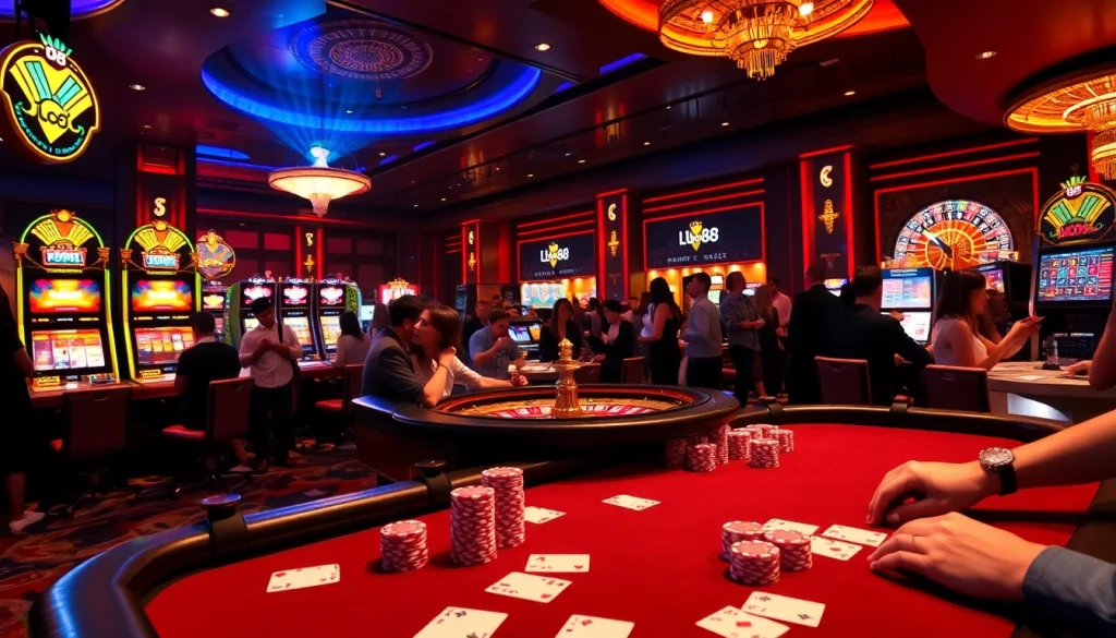 Experience the thrill of winning at lu88 with a luxurious poker table and dynamic casino atmosphere.