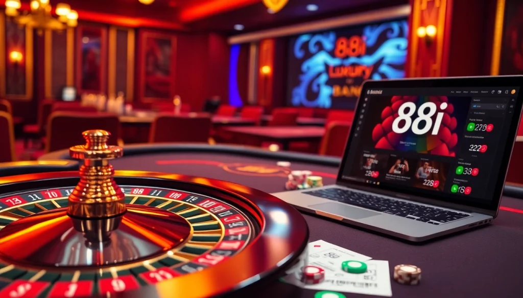 Engaging gamblers at 88i's online casino platform with vibrant poker chips and roulette.
