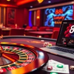 Engaging gamblers at 88i's online casino platform with vibrant poker chips and roulette.