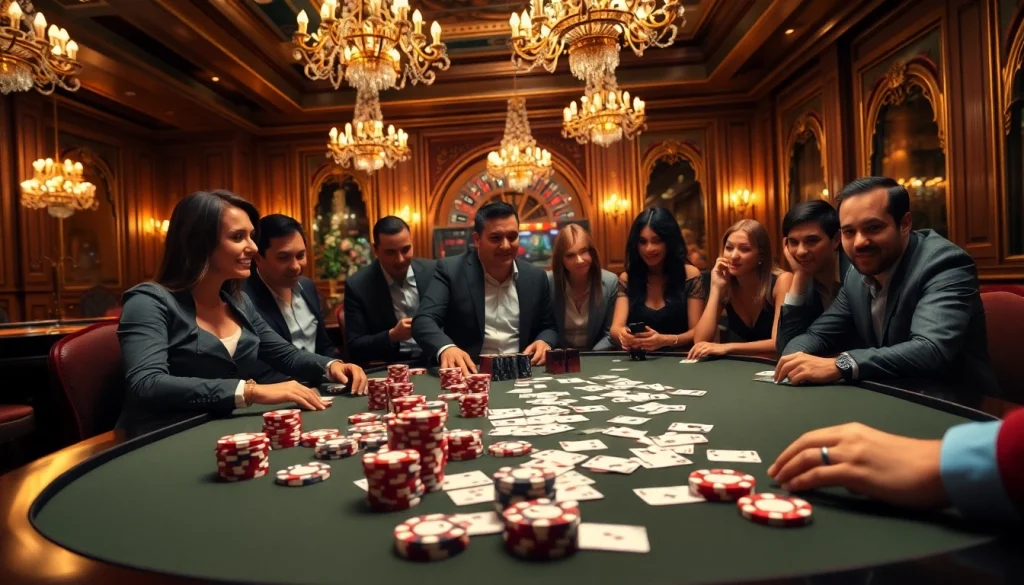 Experience thrilling poker gameplay at https://kk55.fit/ with vibrant chips and excited players.
