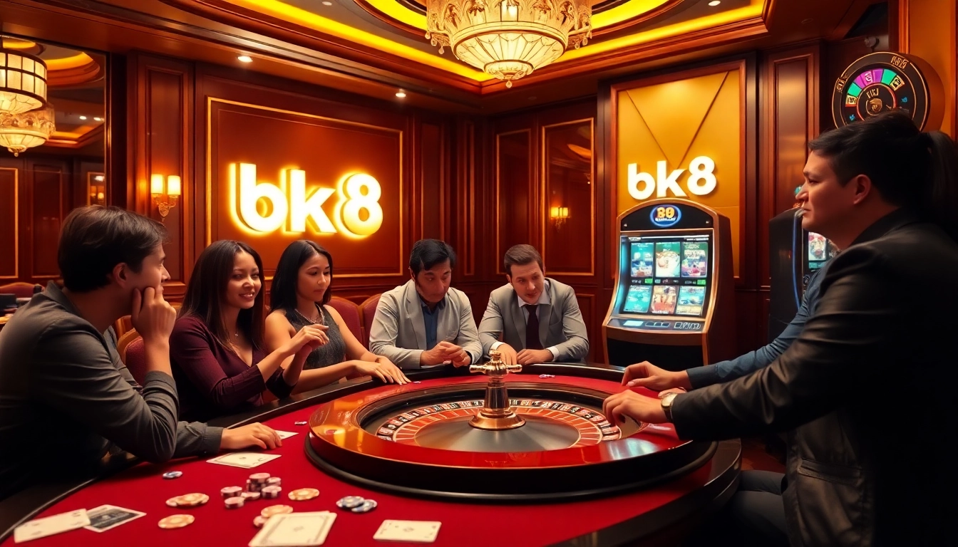 Players engage in thrilling bets at a stylish casino, highlighting the importance of bk8 login in a seamless gaming experience.