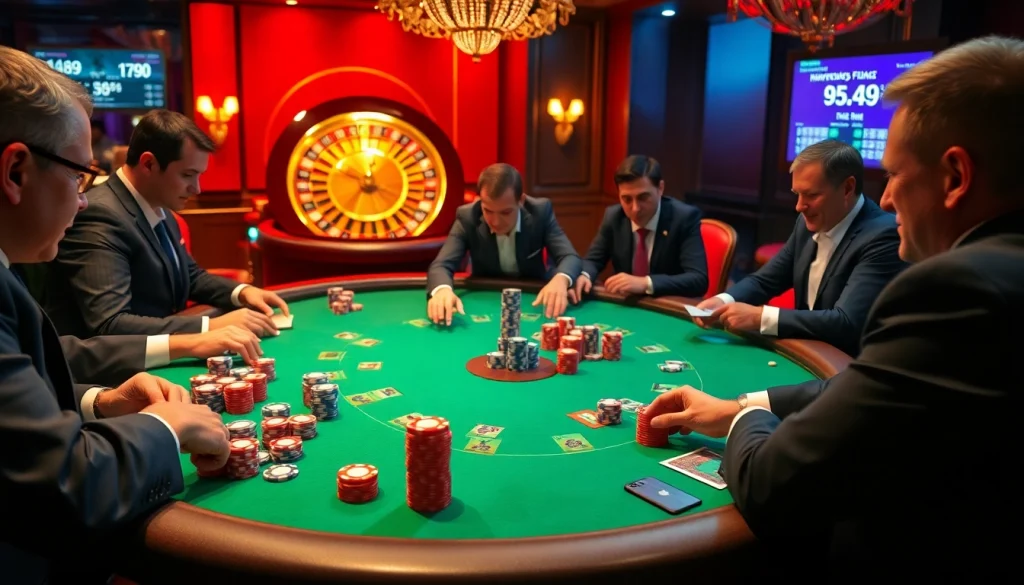 High-stakes poker action at an elegant casino table featuring 88i, vibrant chips, and strategic gameplay.