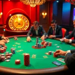 High-stakes poker action at an elegant casino table featuring 88i, vibrant chips, and strategic gameplay.