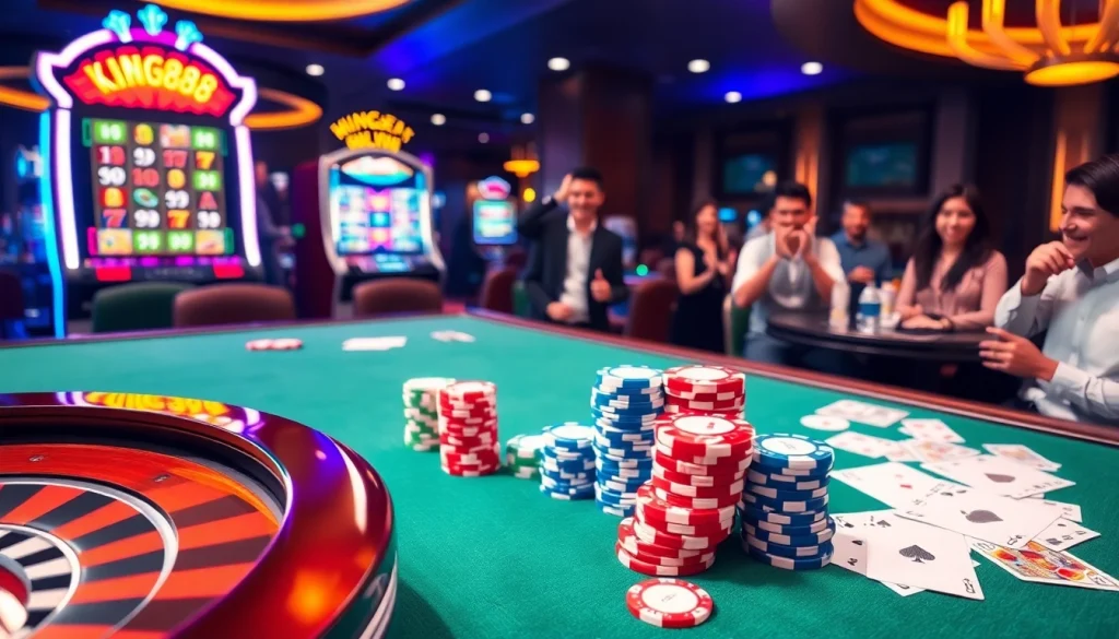 Experience the thrilling atmosphere of king888 with exciting casino games and vibrant poker chips.