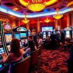 Players enjoying various slot machines in a vibrant casino environment.
