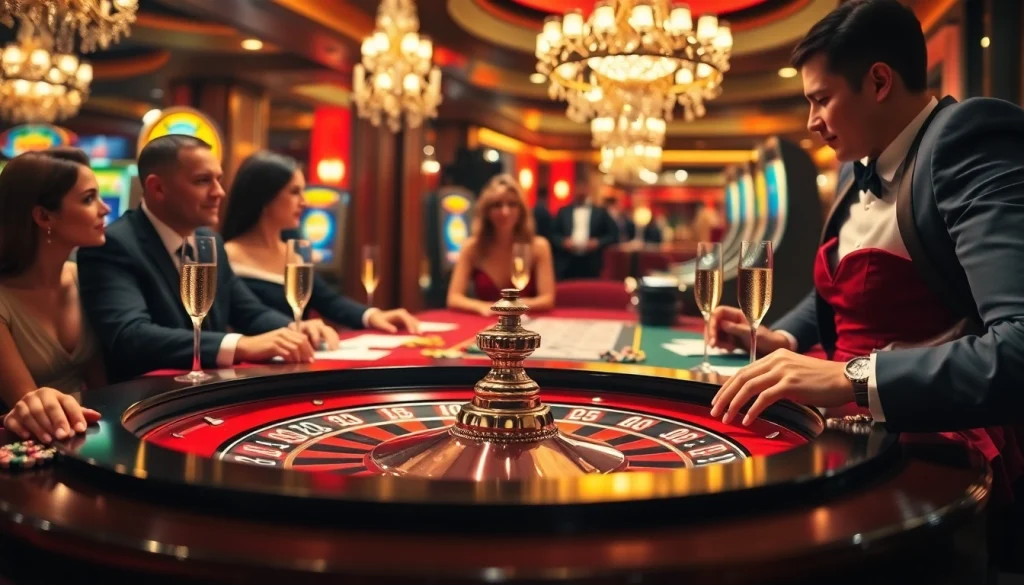Experience high stakes gambling action at https://thabet.vegas/ with excited players at a roulette table.