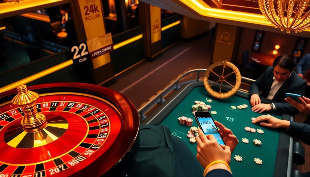 Tham gia trải nghiệm trò chơi đầy kịch tính tại 24kclub với hình ảnh casino sống động và trải nghiệm ứng dụng di động.