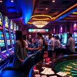 Players enjoying thrilling slot machines in a luxurious casino atmosphere filled with excitement.