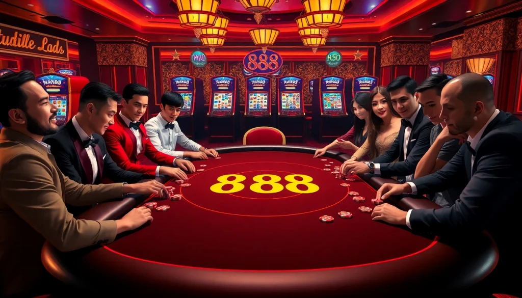 Playing thrilling poker at the Man88 themed casino table, showcasing excitement and luxury.