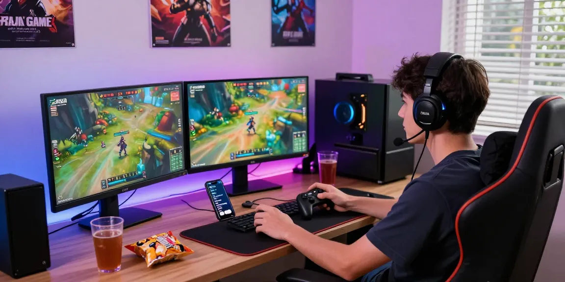 Engaging home setup for Raja Game login with vibrant screens and gaming accessories.